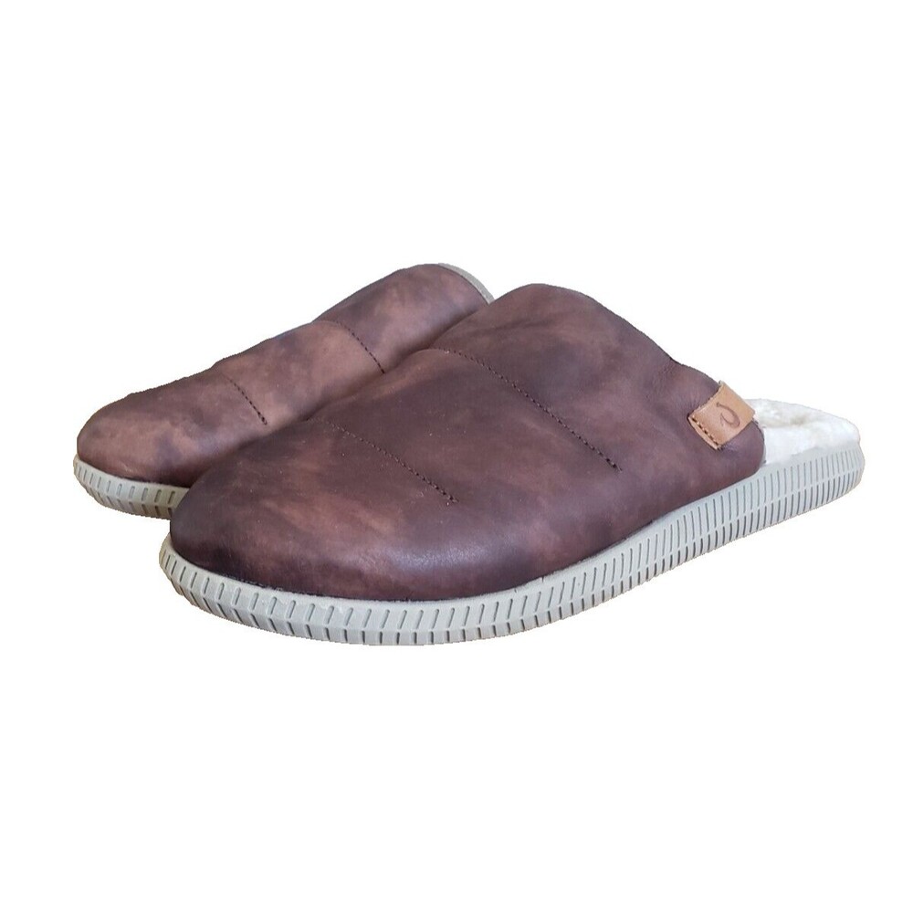 OluKai‎ Mua 'Ili Men's Brown Leather Slipper  Fur Lined US Size 12